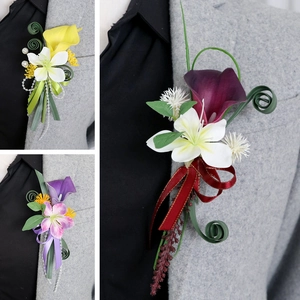 Artificial calla lily and lily boutonniere with pearls for weddings and celebrations