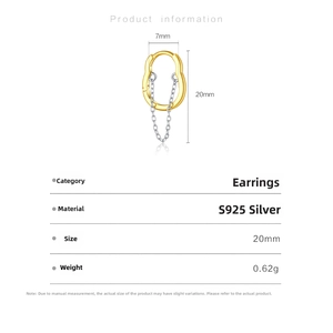 Detailed view of S925 silver gourd earring with dimensions 20mm x 7mm and 0.62g weight