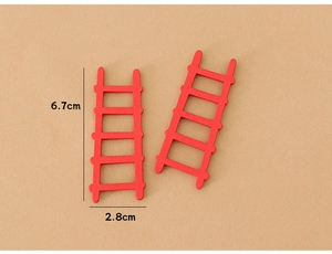 Miniature wooden red ladder model with dimensions of 6.7cm height and 2.8cm width