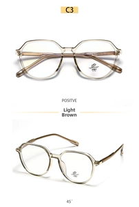Detailed views of champagne transparent TR90 polygon glasses with anti-blue light lenses