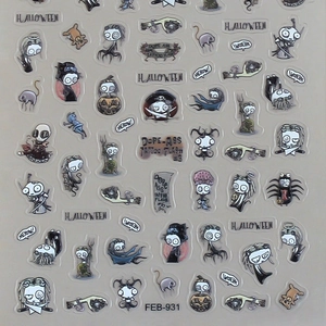Halloween 5D embossed nail stickers featuring gothic ghosts and pumpkins art FEB-931