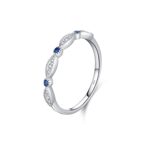 Elegant S925 sterling silver bow ring with shimmering blue and white zircon gemstones