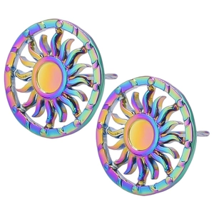 Detail of 304 stainless steel stud earrings with rainbow hollow sun pattern design
