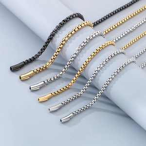 Box Chain Necklace Stainless Steel 18K Gold Plated Hip Hop Trendy Jewelry Square Link Plain Chain For Men Women Unisex