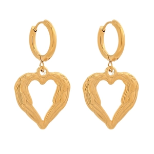 Boucles d'oreilles en acier inoxydable doré 18K avec design de cœur ailé ajouré