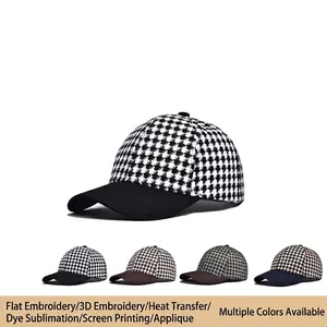 Classic houndstooth baseball cap with contrast brim and vintage hard top design