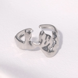 Minimalist silver liquid metal open ring with polished irregular molten design for women