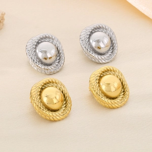Textured gold and silver twisted rope earrings with a central spherical design