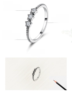 Detailed view of 925 sterling silver star ring with hand-set 5A cubic zirconia stones