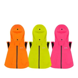Waterproof hooded pet raincoat for small dogs in orange, green, and pink colors