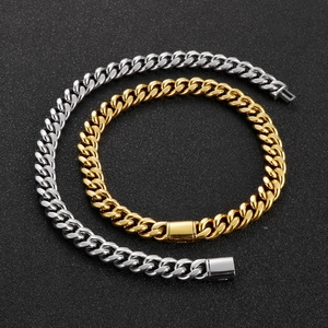 Hip hop style Cuban link necklace and bracelet set in gold and silver finish titanium steel