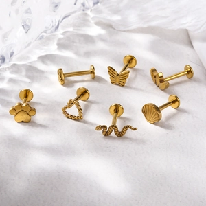 F136 titanium gold piercing jewelry set with heart snake butterfly and cat paw designs