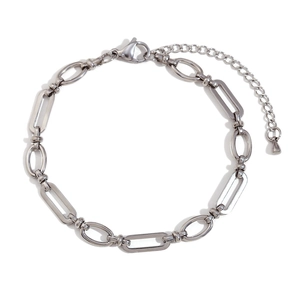 Minimalist silver steel anklet with chunky O-link and paperclip chain design for women