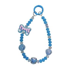 Colgante para móvil de cuentas de cristal azul con lazo de acrílico rosa fundido