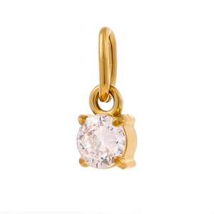 Minimalist gold square pendant with four-prong set round clear cubic zirconia stones