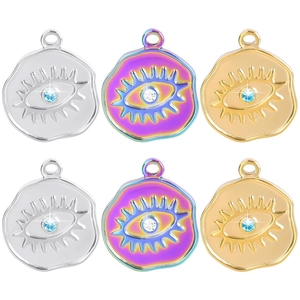 Stainless Steel Evil Eye Pendant Necklace For Women Gold Silver Rainbow Rhinestone Bohemian Mirror Polish Coin Jewelry
