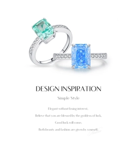 Detail of emerald and radiant cut blue-green stones on sparkling silver ring bands