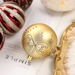 Lot de 16 boules de Noël peintes avec des nœuds dorés scintillants et motifs de fête