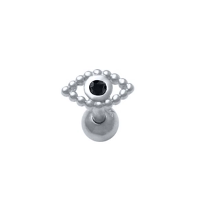 Dettaglio piercing orecchio in argento S925 malocchio con chiusura a sfera a vite