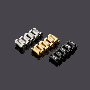 Luxury stainless steel watch band rings with CZ diamonds in silver, gold, and black
