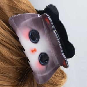 Simpatica molletta per capelli a forma di gatto viola sfumato con design a cartone