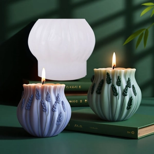 Lavender embossed lantern silicone candle mold with finished floral wax samples