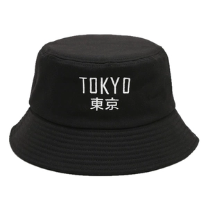 Cotton bucket hat in black featuring white TOKYO embroidery with Japanese characters