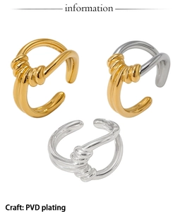 Detailed view of twisted PVD plated ear cuffs in gold, silver and bicolor finishes