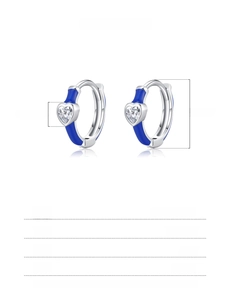 Detail view of 925 sterling silver blue heart earrings with 12mm size measurements