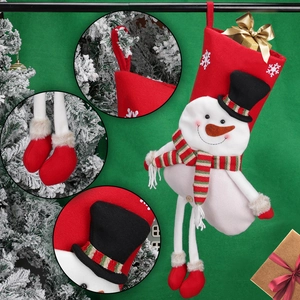 Large Christmas stocking with 3D snowman figure and plush details for home decoration