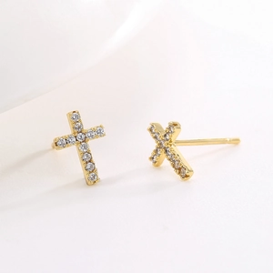 Vintage gold cross and X-shaped stud earrings with sparkling pavé cubic zirconia