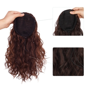 35cm dark brown water wave drawstring ponytail extension with secure mesh and clips