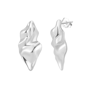 Minimalist irregular crumpled metal stud earrings in S925 sterling silver for women