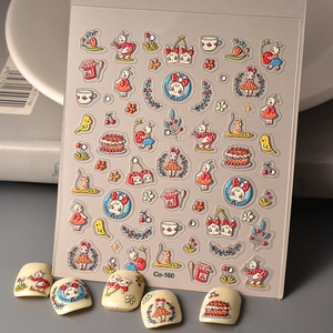 5D Relief Nail Art Stickers Cute Cartoon Rabbit Strawberry Cake Flower Waterproof Self Adhesive Manicure Decals Girls