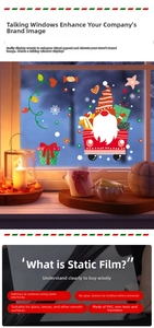 Detail of Christmas Santa and snowflakes static window decals on a glass surface