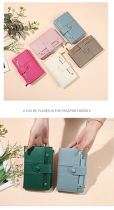 Short leather wallets in multiple colors featuring lychee grain texture and passport slot