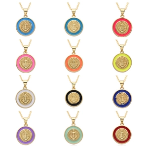 Vintage Religious Virgin Mary Pendant Necklace Copper Enamel Oil Drop Colorful Round Medallion Fashion Jewelry For Women