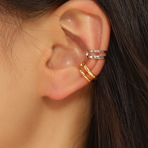 Minimalist double layer chain ear cuffs in gold and silver finish for women