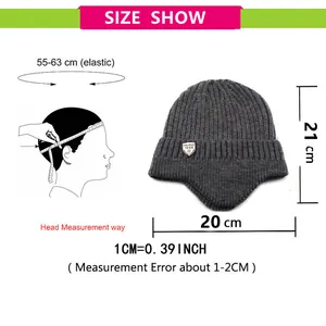 Size chart showing 55-63cm circumference for thermal winter knit hat with 1998 shield tag