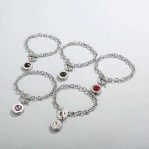 Fashionable stainless steel OT buckle bracelet with five colorful round satellite stones