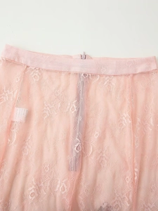 Summer high waist pink lace skirt with floral texture and back zipper closure