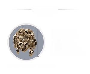 Detailed specs of gold Medusa stainless steel ring showing 28mm size and 28.36g weight