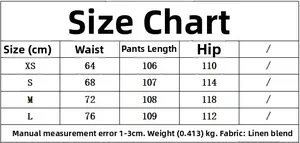 Guide des tailles montrant la taille et les hanches pour l'ensemble en lin mélangé