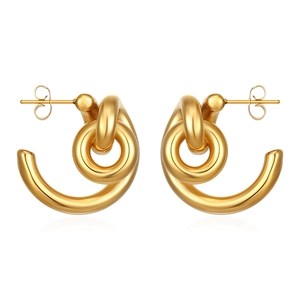 Boucles d'oreilles nœud chic pour femme en acier inoxydable plaqué or 18 carats