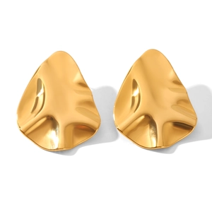 Polished 18k gold plated stainless steel earrings with irregular geometric wavy texture