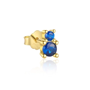 Detailed close-up of S925 sterling silver gold stud earring with two blue zircon stones