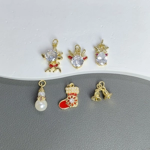 Christmas DIY Pendants Charms Copper 18K Gold Plated Micro Inlaid Zircon Elk Snowman Bell Accessories For Jewelry Making