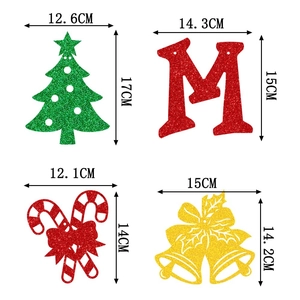 Glittery Christmas hanging ornaments set with tree, bell, candy cane and letter designs