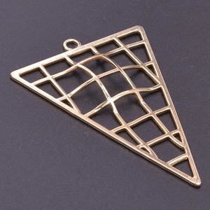 Macro shot of 18k gold plated stainless steel triangle mesh pendant with hanging loop