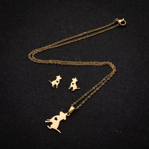 Three-piece stainless steel jewelry set with hollow heart dog pendants and earrings